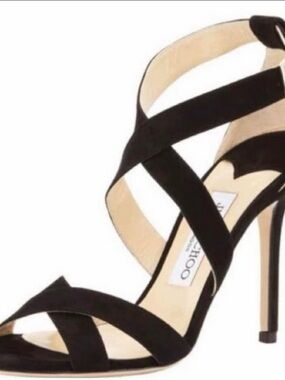 Jimmy Choo Black Suede Crisscross Stiletto Sandals